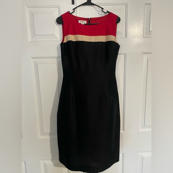 Talbots Black, Red, & Gold Color Block Midi Dress-size 10 - Picture 2 of 5